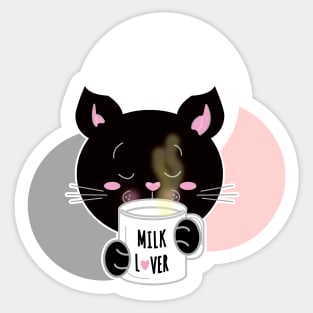 Black cat drinking milk lover Sticker